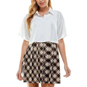 NWT Dress Set 2-Piece Kingsron Grey XL Tan Plaid Set Spring Cute Bn-3060